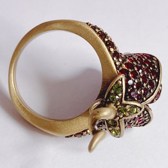 VTG Signed Heidi Daus Red Rose Crystal Gold Tone Elegant Cocktail Ring Romantic - Picture 5 of 13
